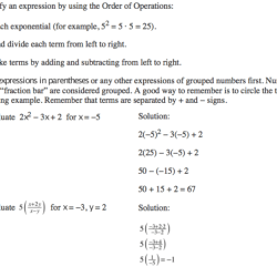 Order of operations and evaluating expressions worksheet